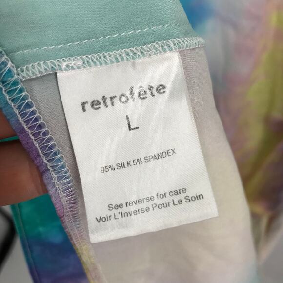 Retrofete Marelene Tie Dye Gown Dress L Cowl Neck Sleeveless Side Slit Maxi Silk - Picture 6 of 11